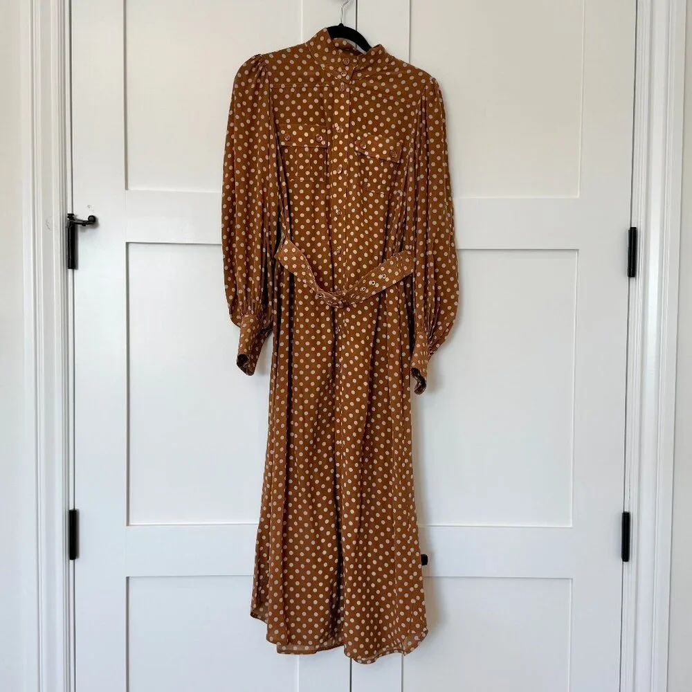 Zimmermann Brown Polka-Dot Silk Midi Dress – Size 1 (US 4) - Picture 4 of 14